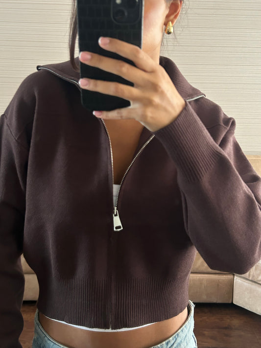 Brown zip up knit