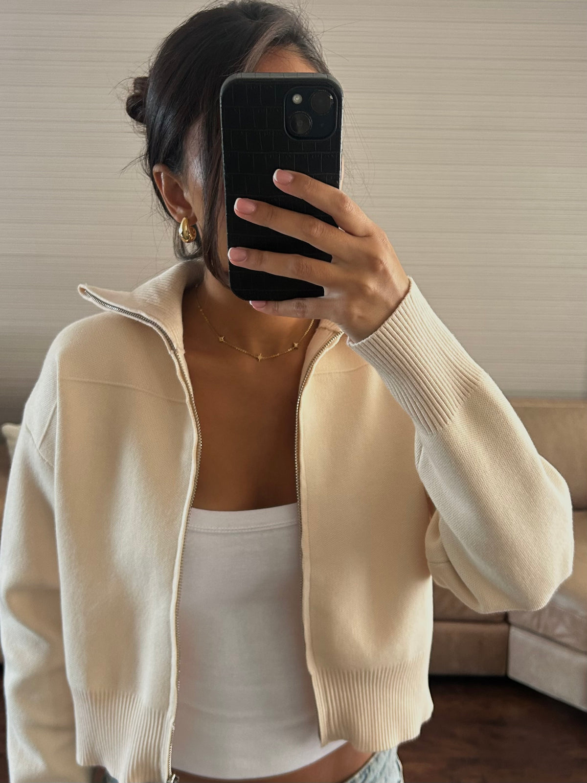 Beige zip up knit