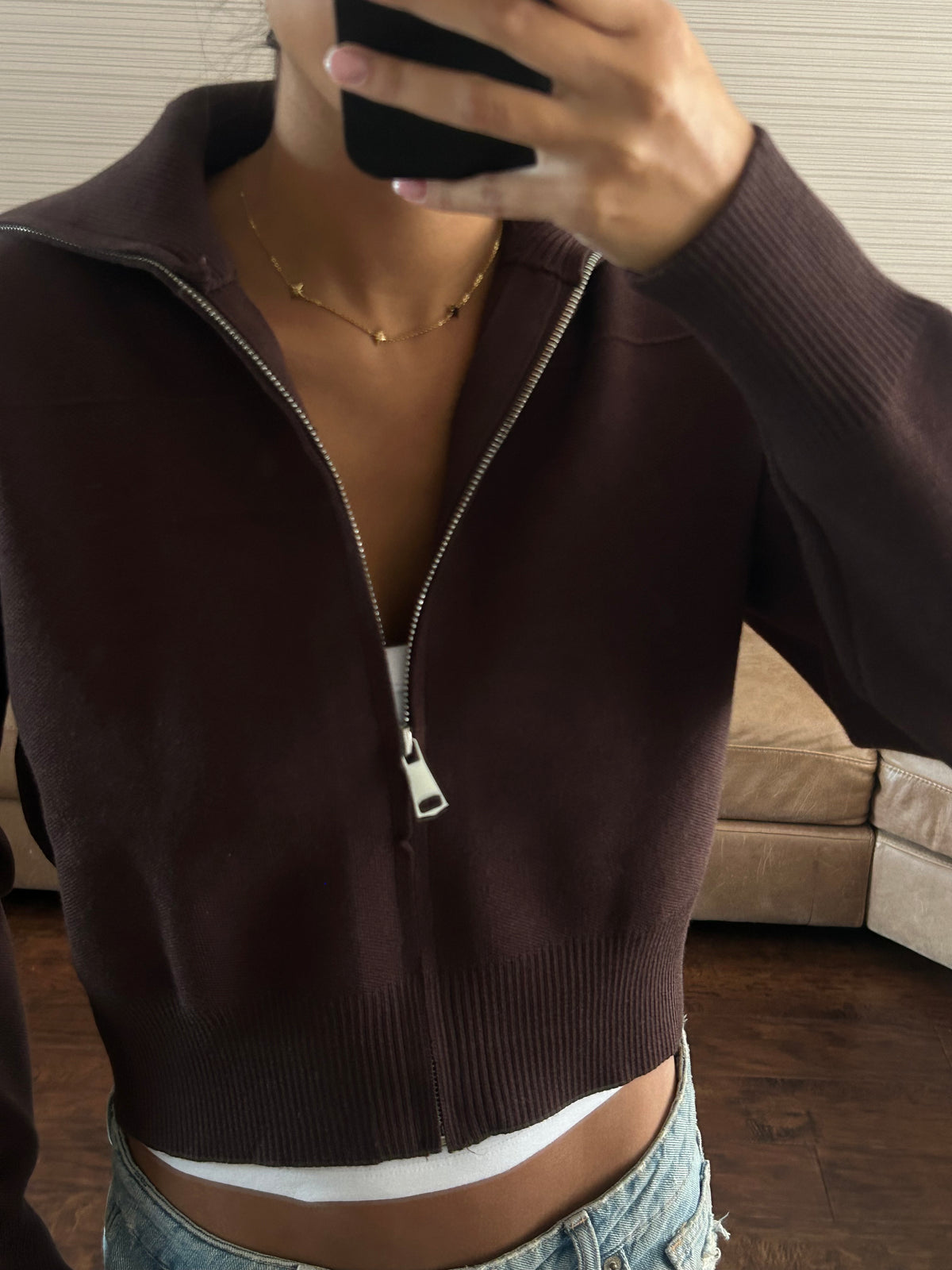 Brown zip up knit