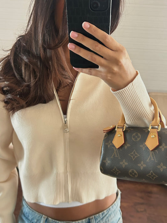 Beige zip up knit