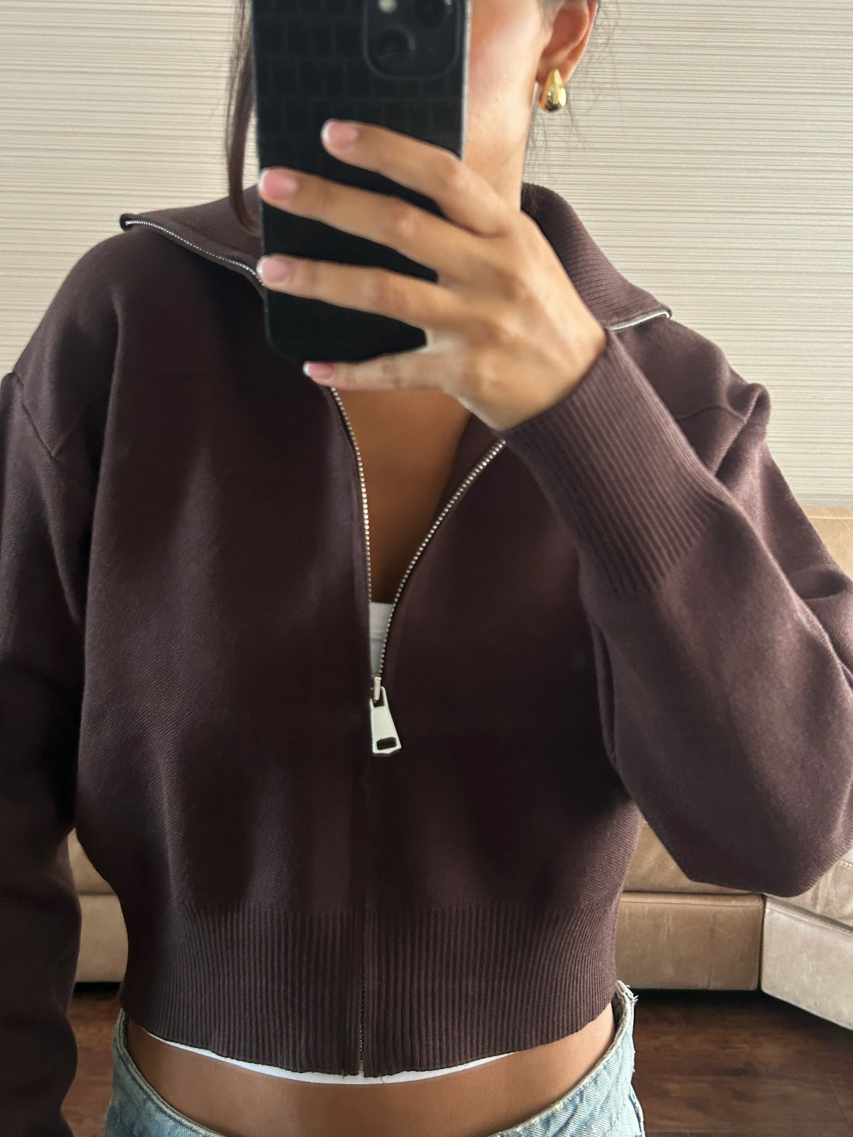 Brown zip up knit