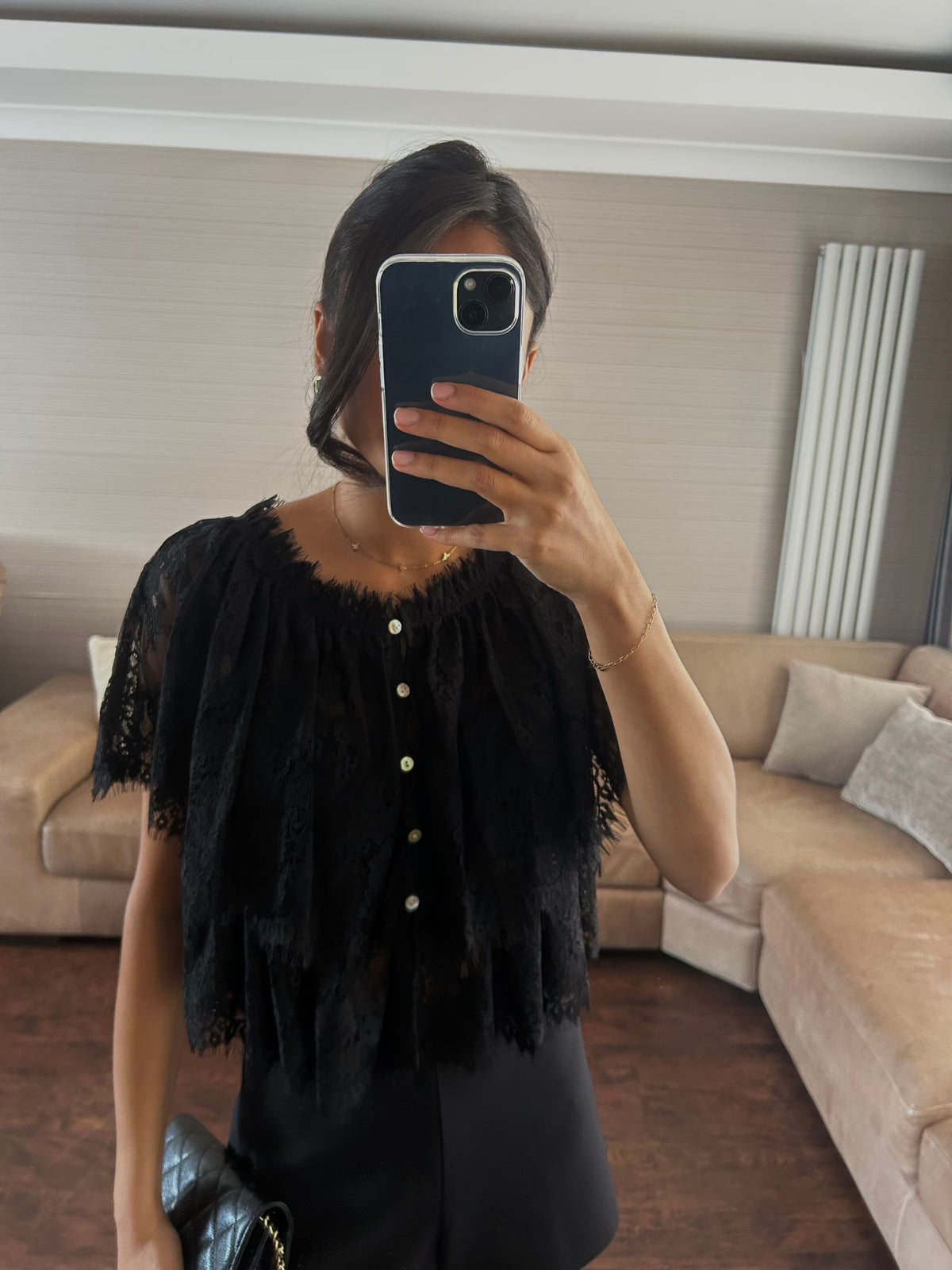 Lace tiered cape top