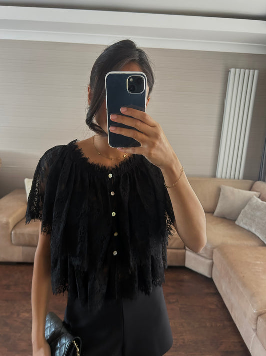 Lace tiered cape top