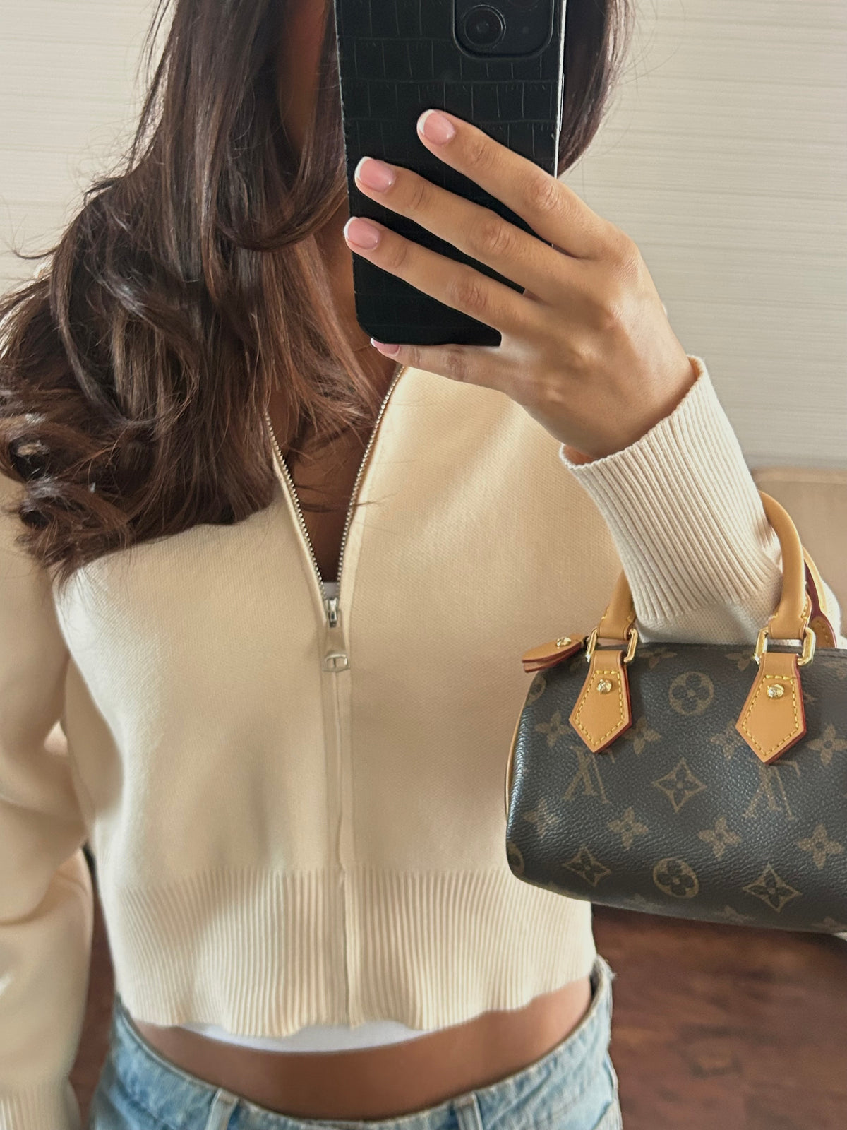 Beige zip up knit