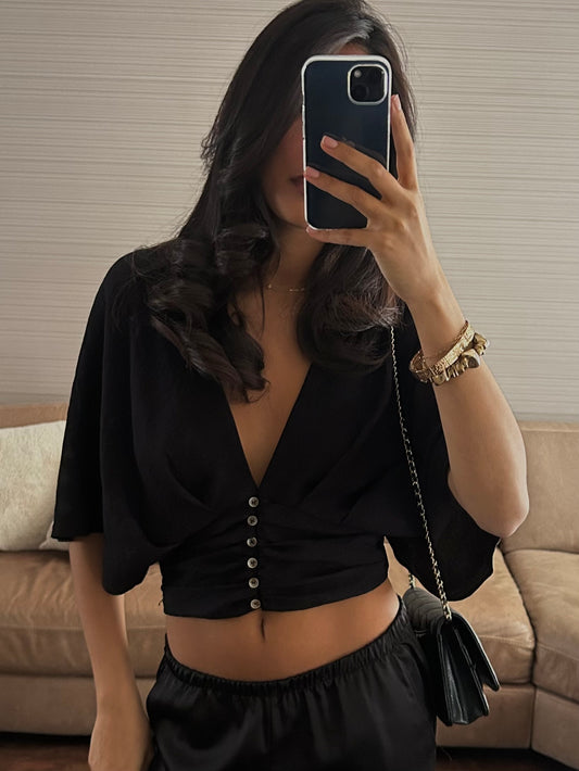 Plunge neck cropped blouse