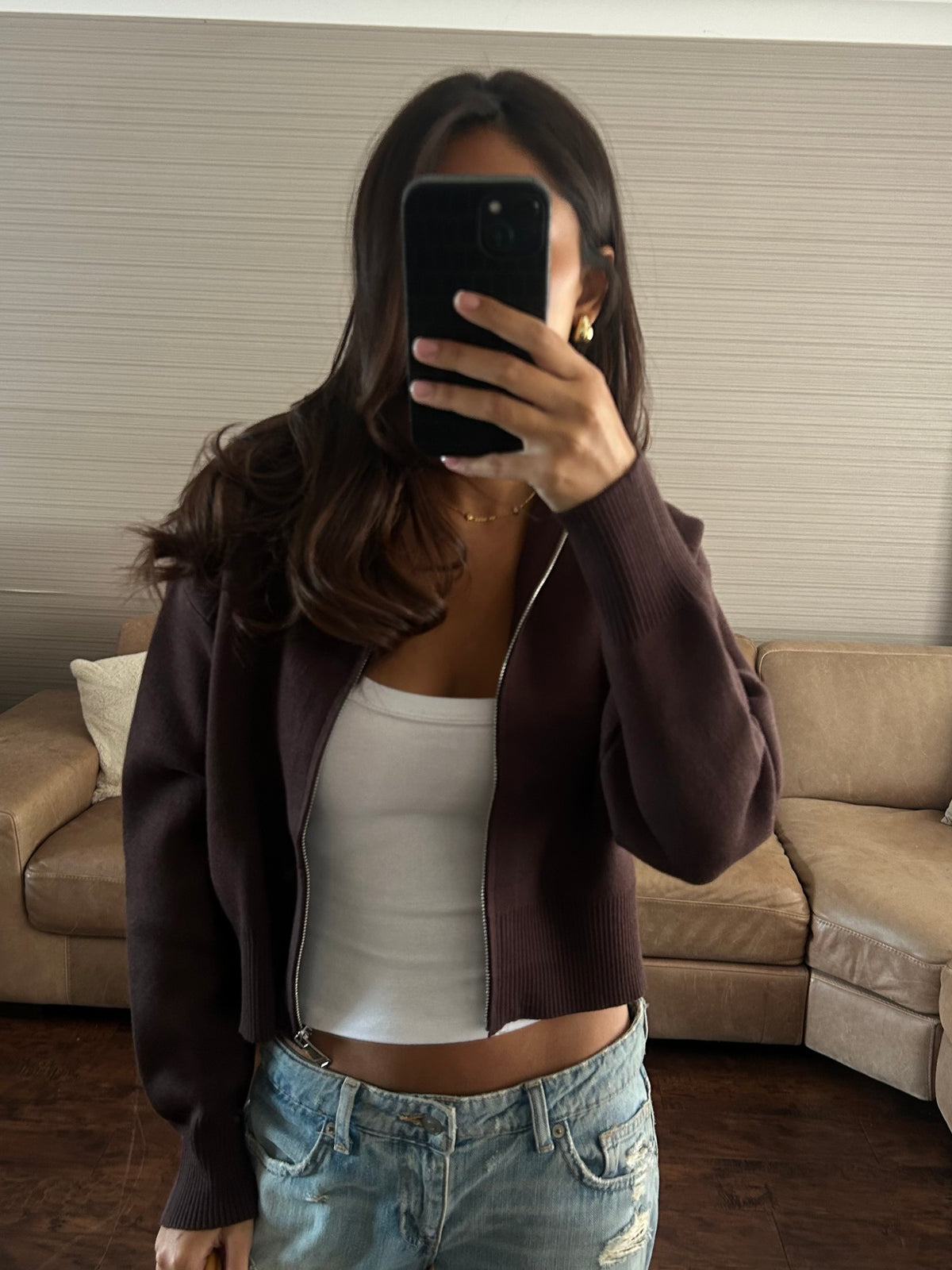 Brown zip up knit