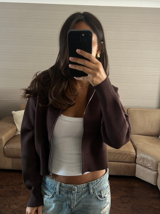 Brown zip up knit