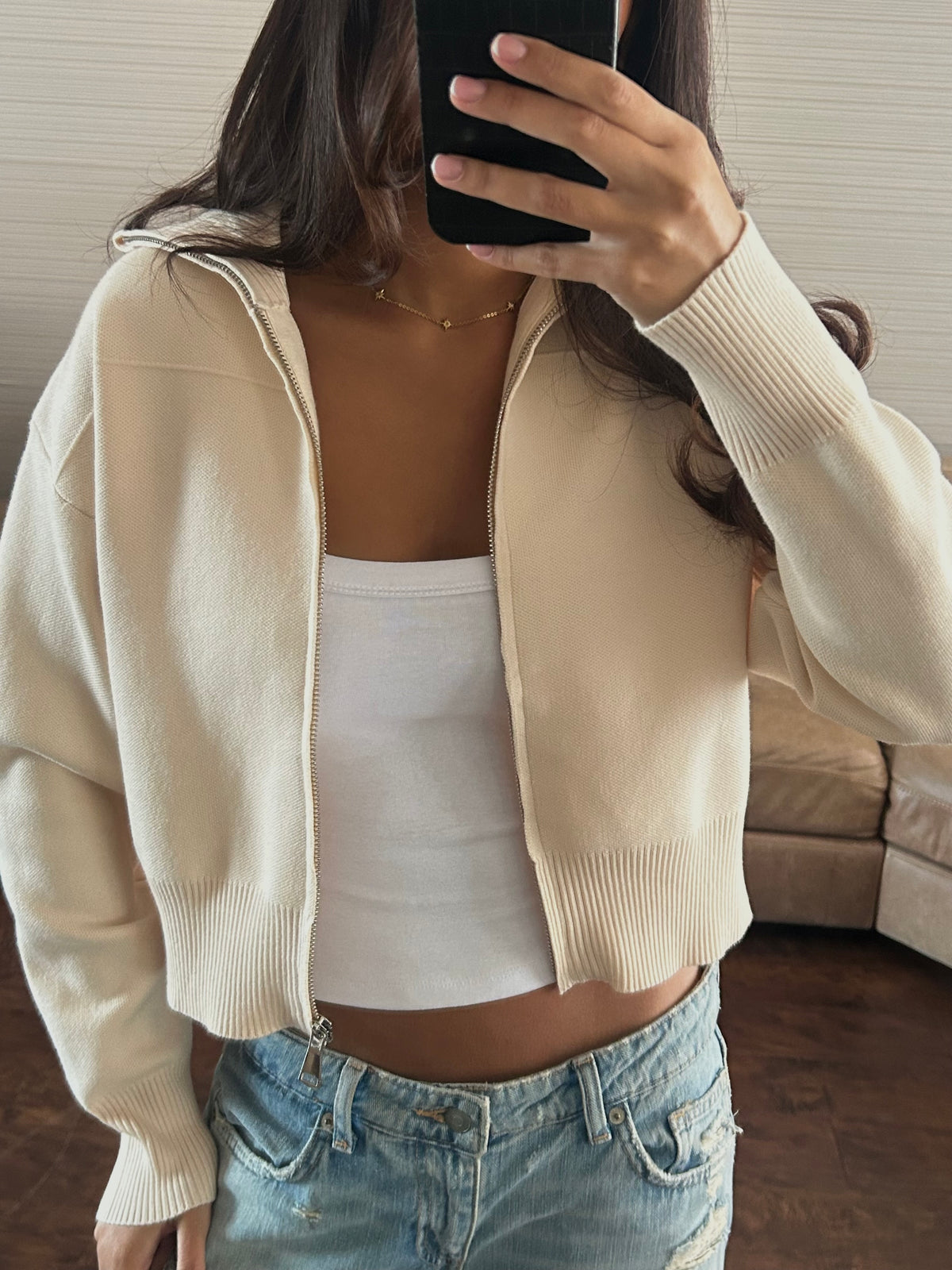 Beige zip up knit