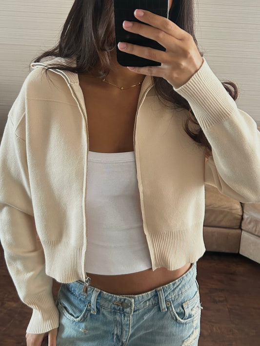 Beige zip up knit