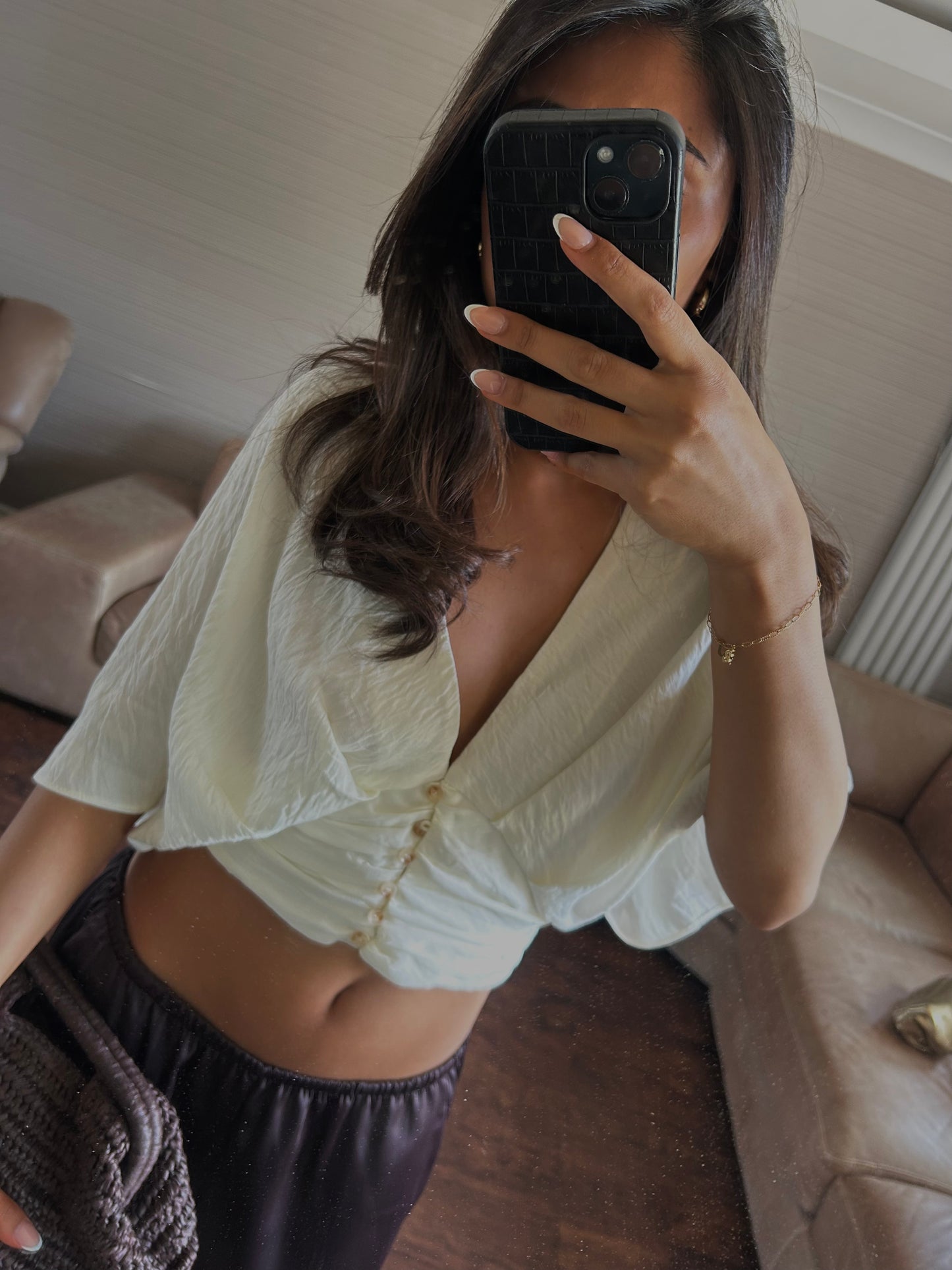 Plunge neck cropped blouse