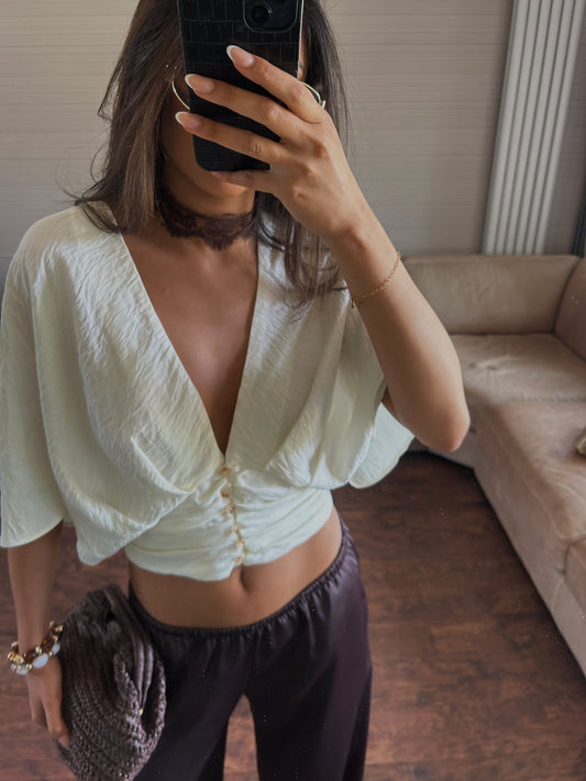 Plunge neck cropped blouse
