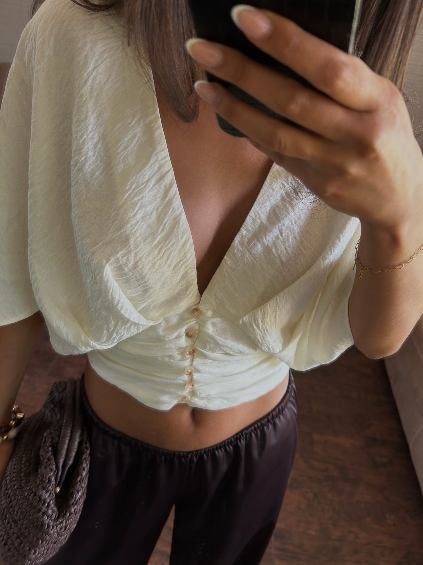 Plunge neck cropped blouse